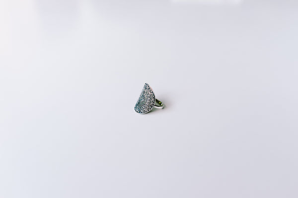 Silver mandala shield ring