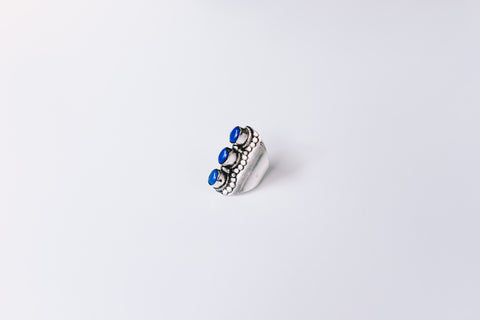 Blue three-stone statement ring
